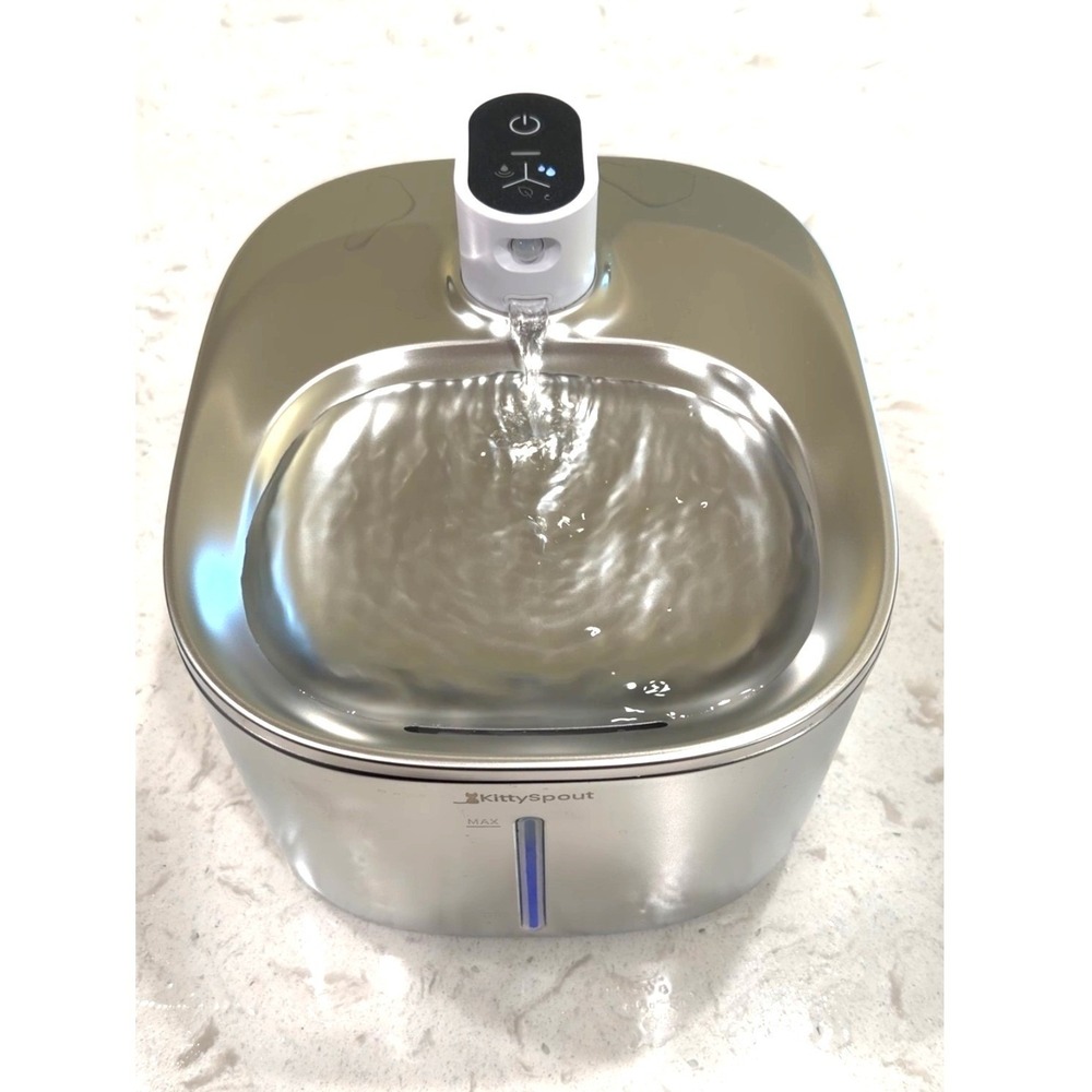 KittySpout Wireless Cat Water Fountain Stainless Steel 4L 135oz Silent Motion